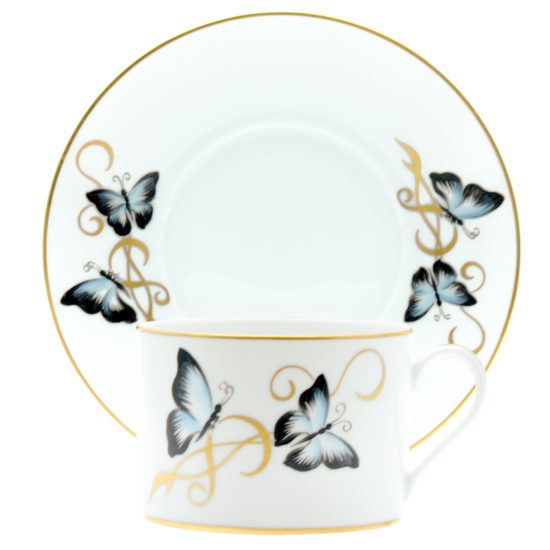 assiette tasse papillons bleus