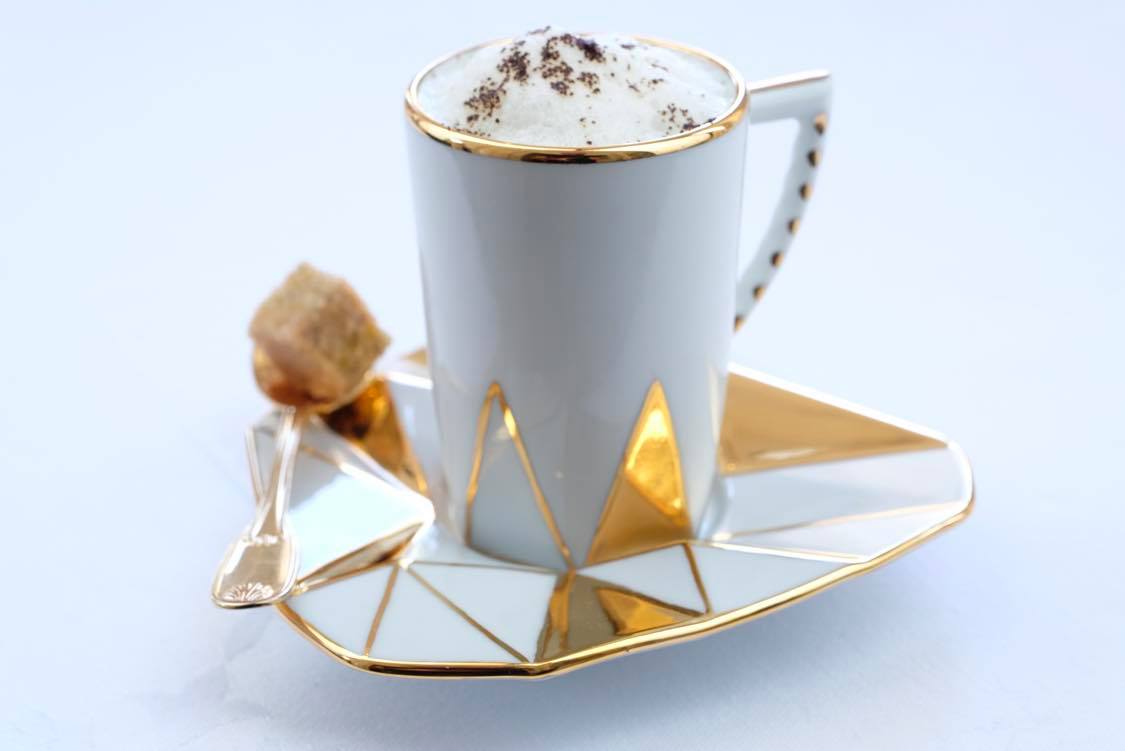 Coffret duo Tasses à café et sous-tasses dorées collection Diamond