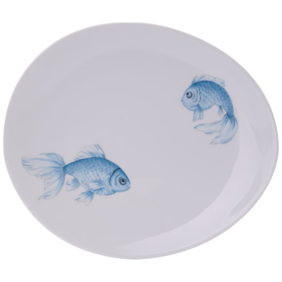 Assiette à dîner collection Poissons japonais bleus modèle Galet