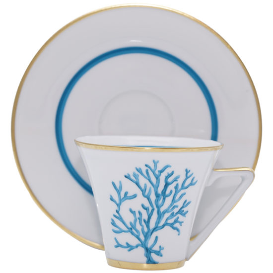 Tasse et sous-tasse aĚ cafeě Corail Bleu modeĚle ThaleĚs