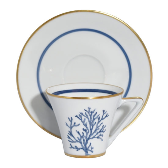 Tasse et sous-tasse à café collection Corail Cap d’Ail bleu modèle Thalès